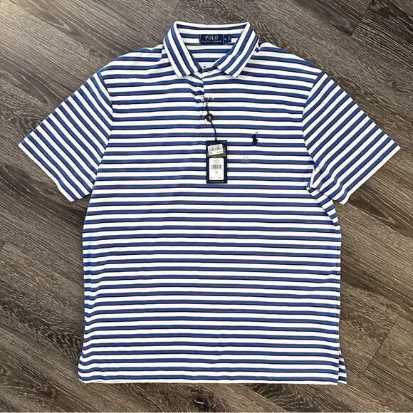 Polo Ralph Lauren Blue and White Striped Short Sleeve Polo New - Picture 1 of 6